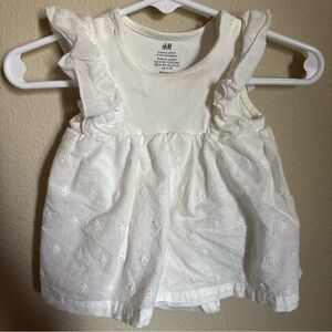 H&M White Organic Cotton Ruffle Trimmed Bodysuit Dress